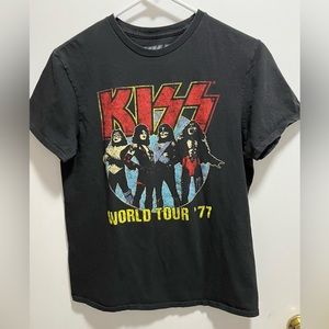 Kiss TShirt  1977 World Tour Vintage Style Black Tee Shirt Size Medium Rock Band